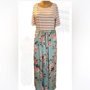 Merokeety Floral/Stripped Maxi Dress with Pockets, Size‎ M